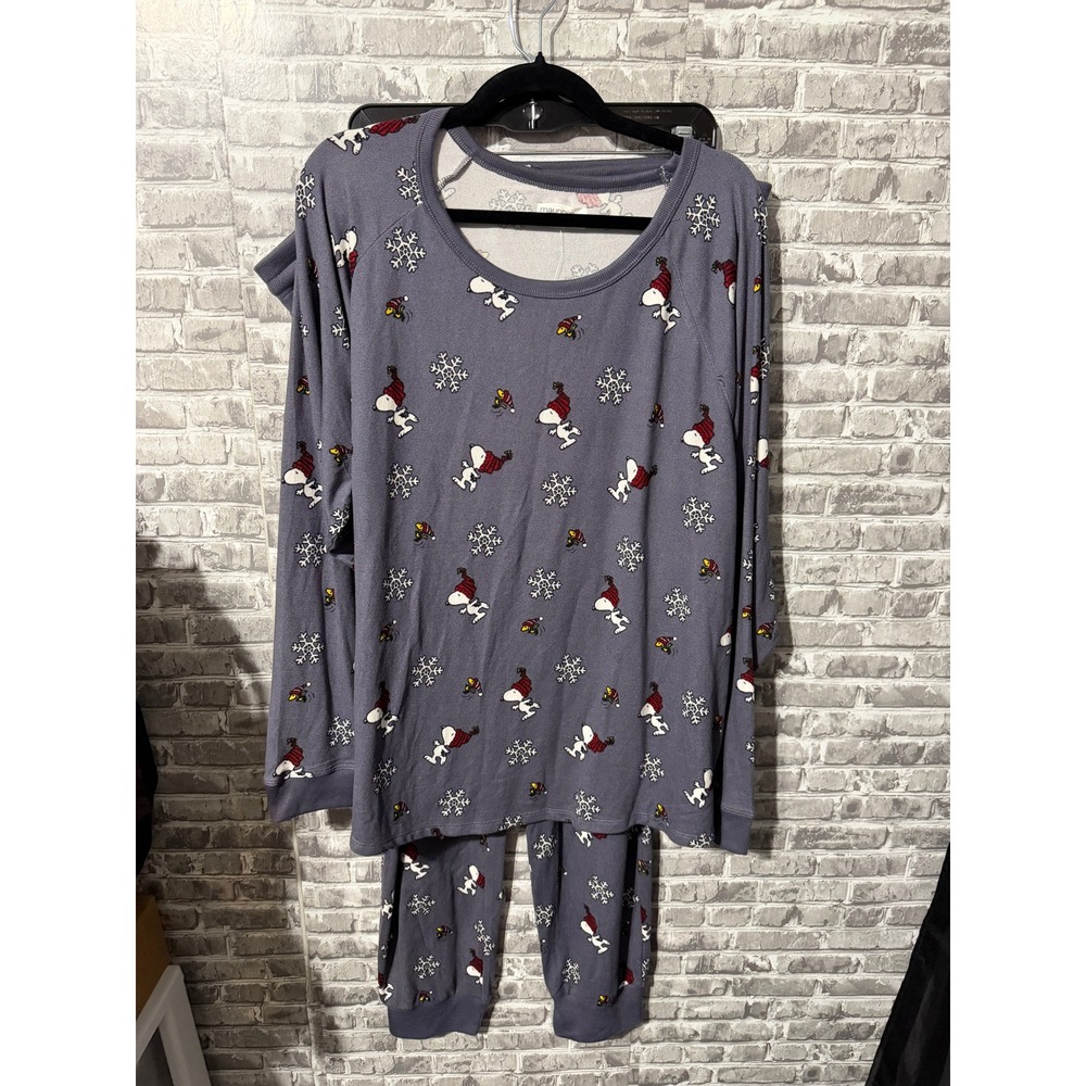 Maurices Peanuts Snoopy Snowflake Pajama Set Purple 2X NWT Holiday Loungewear
